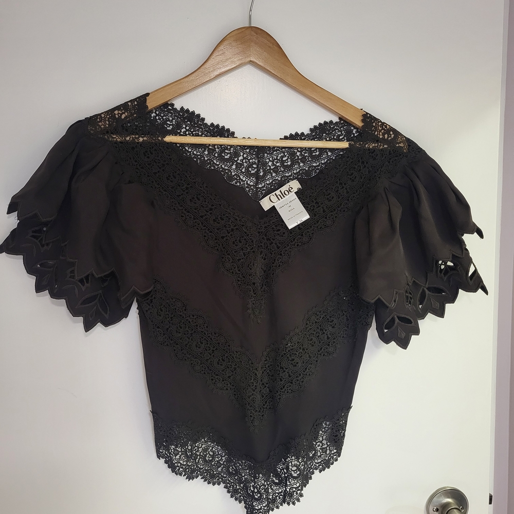 Chloe Black Lace Trim Women's Top